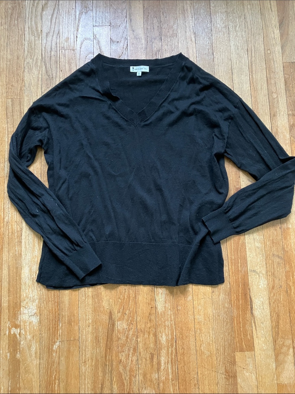 American Tall Split Hem Black V Neck Linen Cotton Blend Sweater
